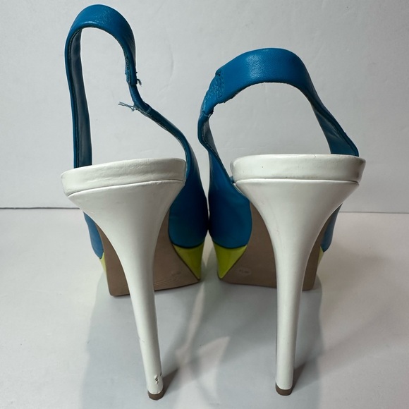 Jessica Simpson Blue and Yellow Slingback Heels - Picture 3 of 6